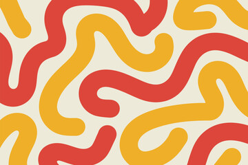 Red and yellow abstract background featuring rounded and continuous lines on a pale cream canvas for artistic appeal.