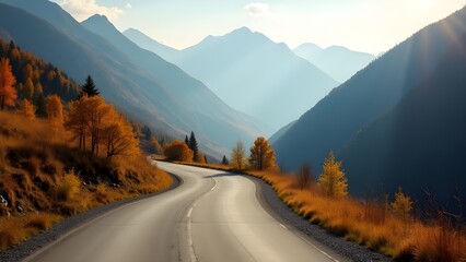 Winding Mountain Road through Autumn Valley Landscape
