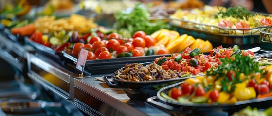 The delicious food on the table is fresh. Ready-made food. Buffet. High quality photo