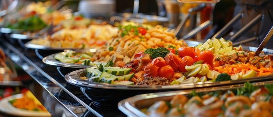 The delicious food on the table is fresh. Ready-made food. Buffet. High quality photo