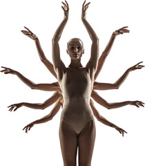 Ballet dancer with multiple graceful arms in elegant symmetrical motion. Concept of dance...