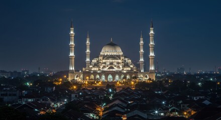 Magnificent Night View of the Great Al Jabbar Mosque in Indonesia