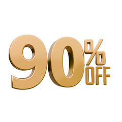 90% OFF Gold Text – 3D Render with Transparent Background (Alpha PNG)