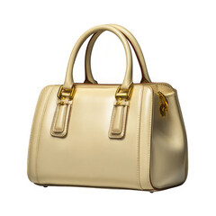 Elegant cream leather handbag with gold hardware isolated on transparent background