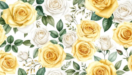 Floral pattern with yellow and white roses