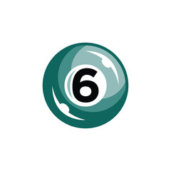 6 Ball Vector Illustration. Classic Billiards Icon for Games, Logos, and Design Projects