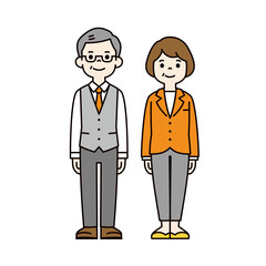 オフィスで働くシニア男女の、シンプルな全身イラスト素材セット＿ベクター＿カラー