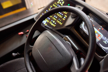 The Modern Bus Interior has a high-tech dashboard and advanced controls for drivers and passengers