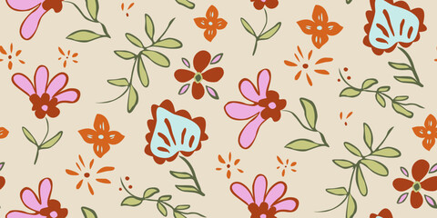 Hand drawn folk organic floral pattern seamless for fabric and wallpaper