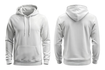 Blank White Hoodie Mockup Front and Back View on Transparent Background