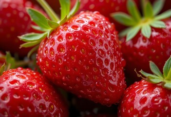 Fresh Ripe Strawberries with Water Droplets &ndash; Macro Close-Up