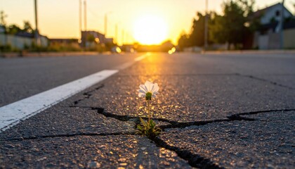 Flower Growing Through Crack in Road