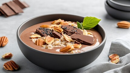 Delicious Bowl of Rich Chocolate and Crunchy Nuts Served with a Spoon