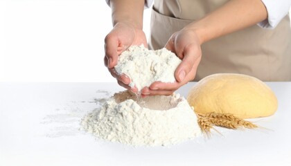 Flour being poured from hands onto a surface