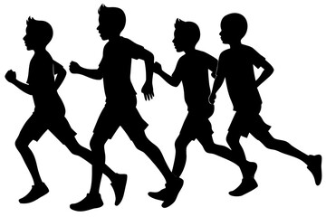 Vector art of silhouette of  "Kids Running Together"