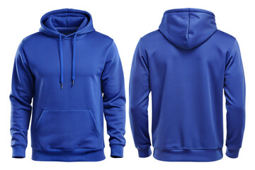 Blue Hoodie Front and Back View on Transparent Background
