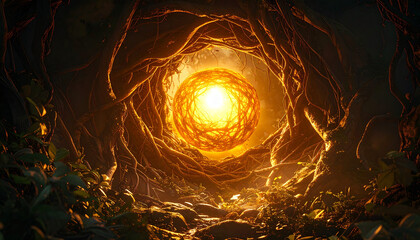 ツタに囲まれた空中に浮かぶ神秘の光球