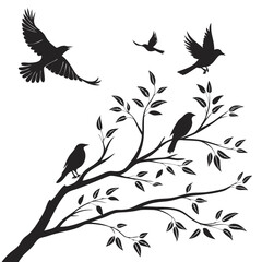 Fototapeta premium Flying Bird Silhouettes Vector Set with Minimal Line Details for Logos and Tattoos