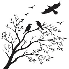 Fototapeta premium Flying Bird Silhouettes Vector Set with Minimal Line Details for Logos and Tattoos