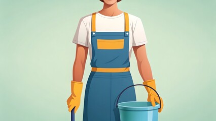 A Partial Side View of a Cleaner with Apron and Bucket Cleaning Supplies and Services