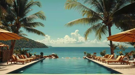 4K video of a tropical resort pool, vacation, holiday, beaches, winter getaway