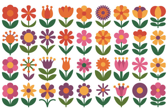 Fototapeta Retro floral pattern with orange pink purple yellow flowers