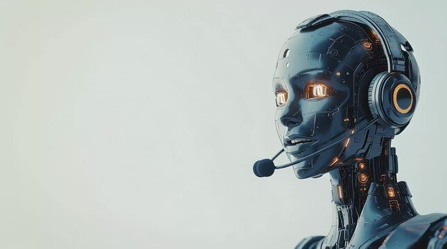 4K video of a robot AI call center agent, AI, technology
