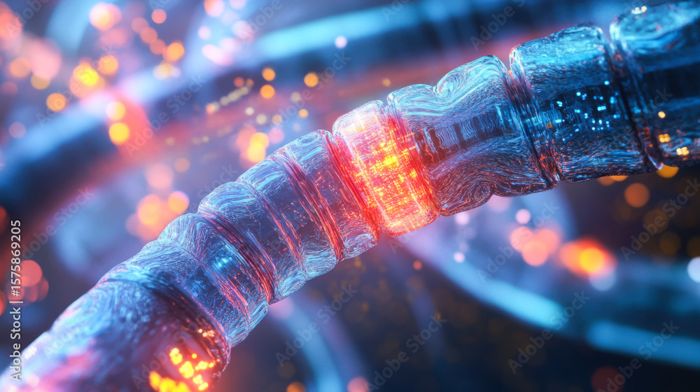 Aufkleber Visual representation of a futuristic data transmission pathway illuminated by vibrant colors and intricate designs