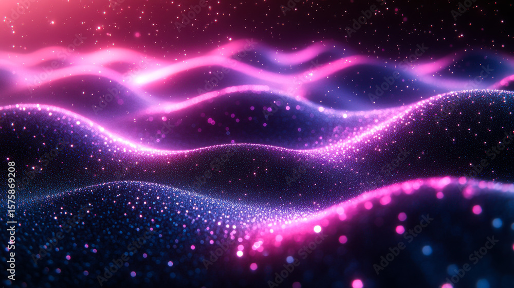 Poster colorful waves of light and sparkle create a mesmerizing digital landscape in a surreal abstraction