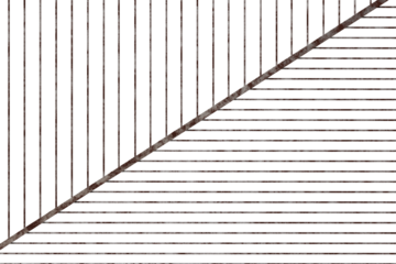 Abstract digital artwork featuring a diagonal split, revealing two textures of parallel lines in dark brown and grey tones, speckled with minute colored pixels, creating a sense of rust or decay