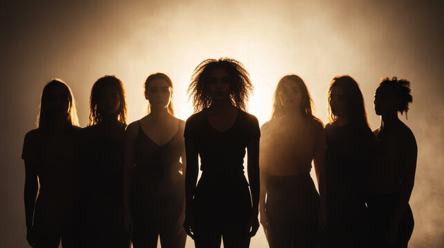 Group of dancers performing with dramatic lighting in a studio at night showcasing creativity and expression