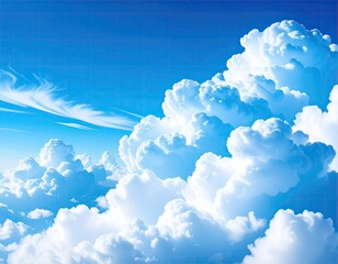 Fluffy clouds against vibrant blue sky