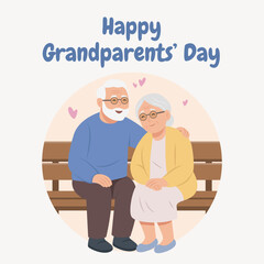 Grandparents' Day card with cute   grandpa and grandma.Vector Illustration