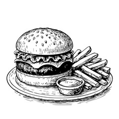 burger fries and sauce vector
