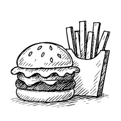 burger and fries vector