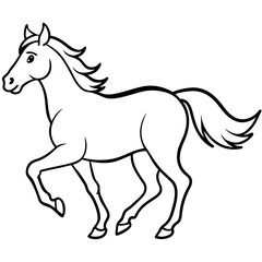 Black line art illustration of a running horse on a white background vector