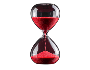 Elegant hourglass with red sand symbolizing time