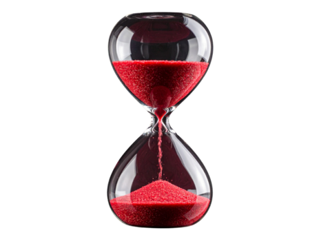 Elegant hourglass with red sand symbolizing time
