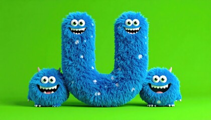 Fluffy letter U with monster companions
