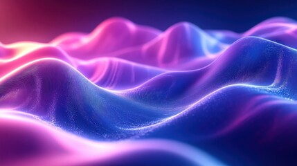 Abstract Wavy Surface with Neon Lights and Glittering Particles