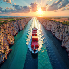 Stylized, creative image of the Corinth Canal in Greece.  AI-Generated