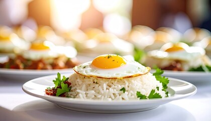 Fried egg on rice dish