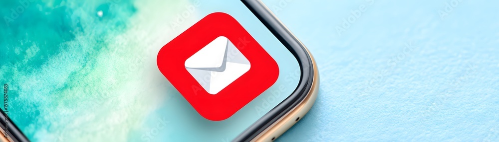 Poster a smartphone screen displaying a red email app icon with a white envelope on a light background.