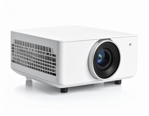 Portable Mini Projector Device with Lens Visible, isolated on white for tech mockups