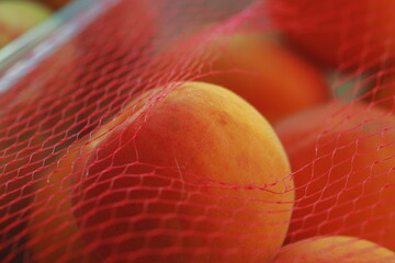 apricots, fruit, mesh bag, close-up, macro, ripe, orange, summer, fresh, healthy, texture, natural,...