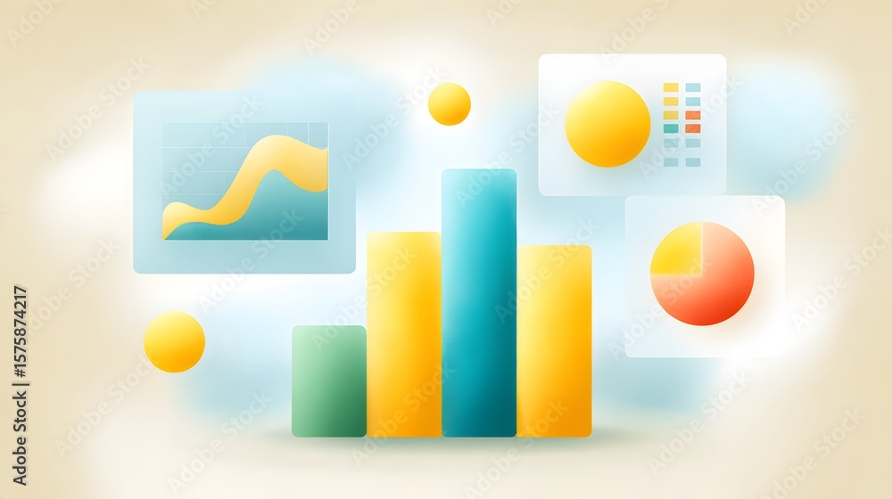 Aufkleber colorful bar, line, and pie charts illustrating data visualization and analytics in a clean, modern 