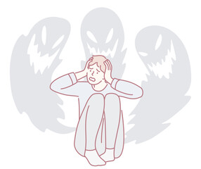 An individual grappling with anxiety is encircled by dark, menacing shadows that symbolize their deepseated fears