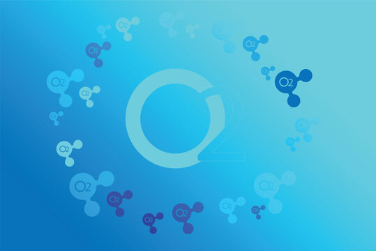 Oxygen molecule model O2 Ecology and biochemistry concept Blue background vector illustration ,Isolated on dark blue.