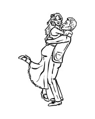 Beautiful whimsical cute hand drawn whimsical wedding couple, vector illustration