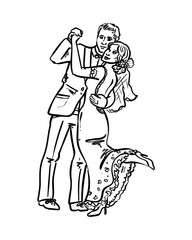 Beautiful whimsical cute hand drawn whimsical wedding couple, vector illustration